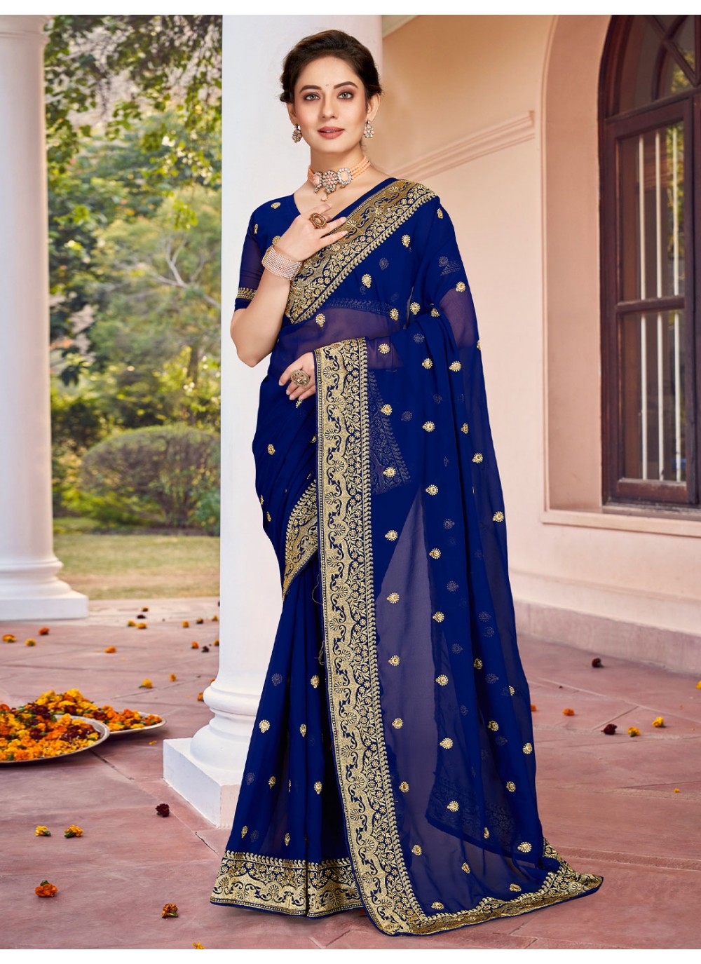 Classic Embroidered Georgette Saree - S1855