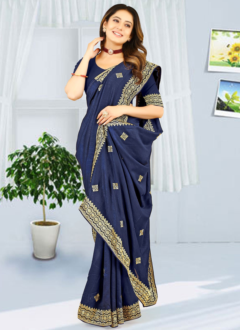 Classic Embroidered Georgette Saree - S2738