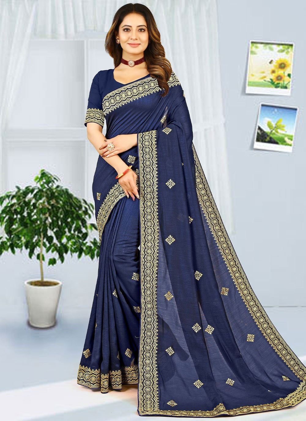 Classic Embroidered Georgette Saree - S2738