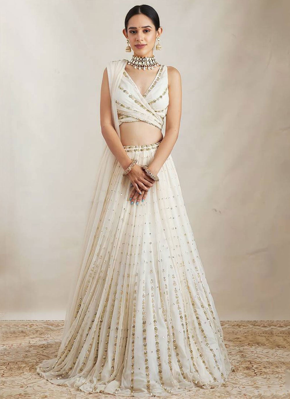 Plain Faux Georgette A - Line Lehenga - L2547