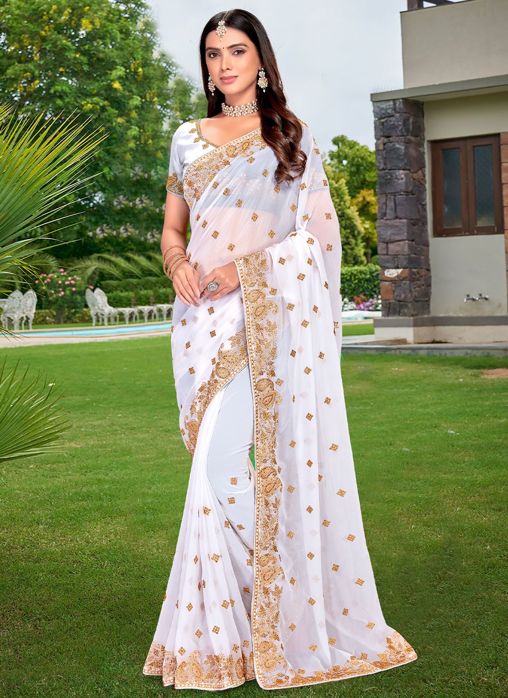 Classic Embroidered Georgette Saree - S2234