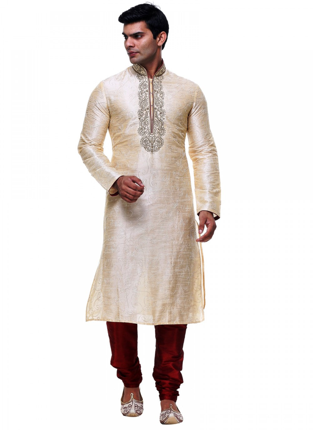 Plain Silk Cream Kurta Pyjama - M1014