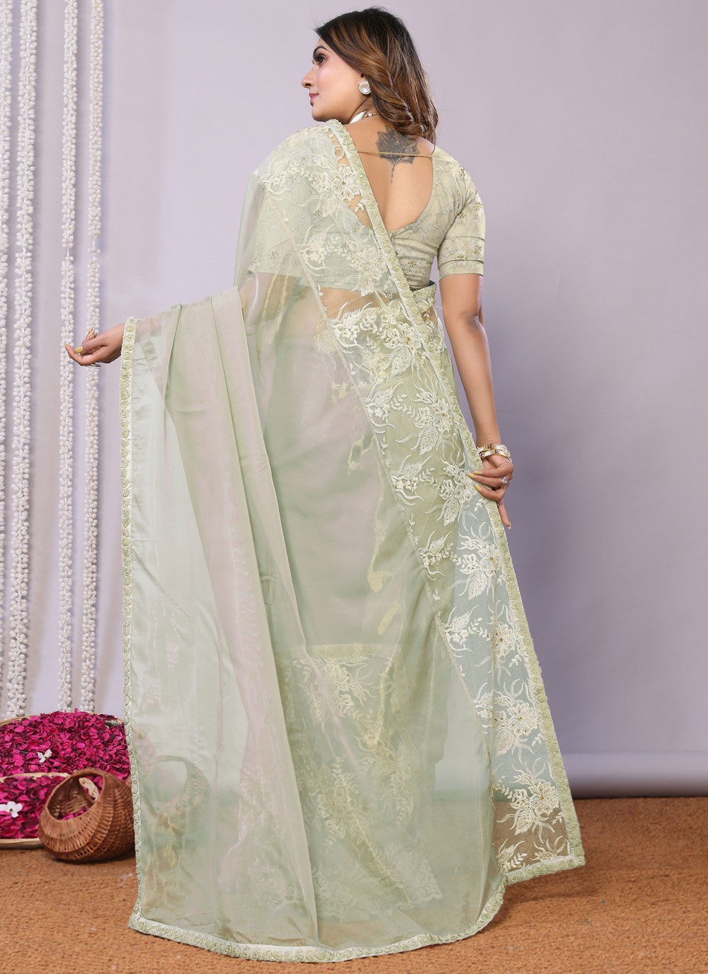 Sequins, Thread, Zari Net Saree - S11513