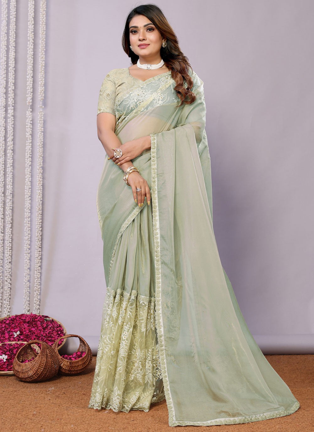 Sequins, Thread, Zari Net Saree - S11513