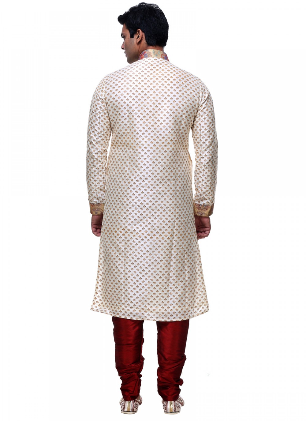 Embroidered Silk Cream Kurta Pyjama - M1017