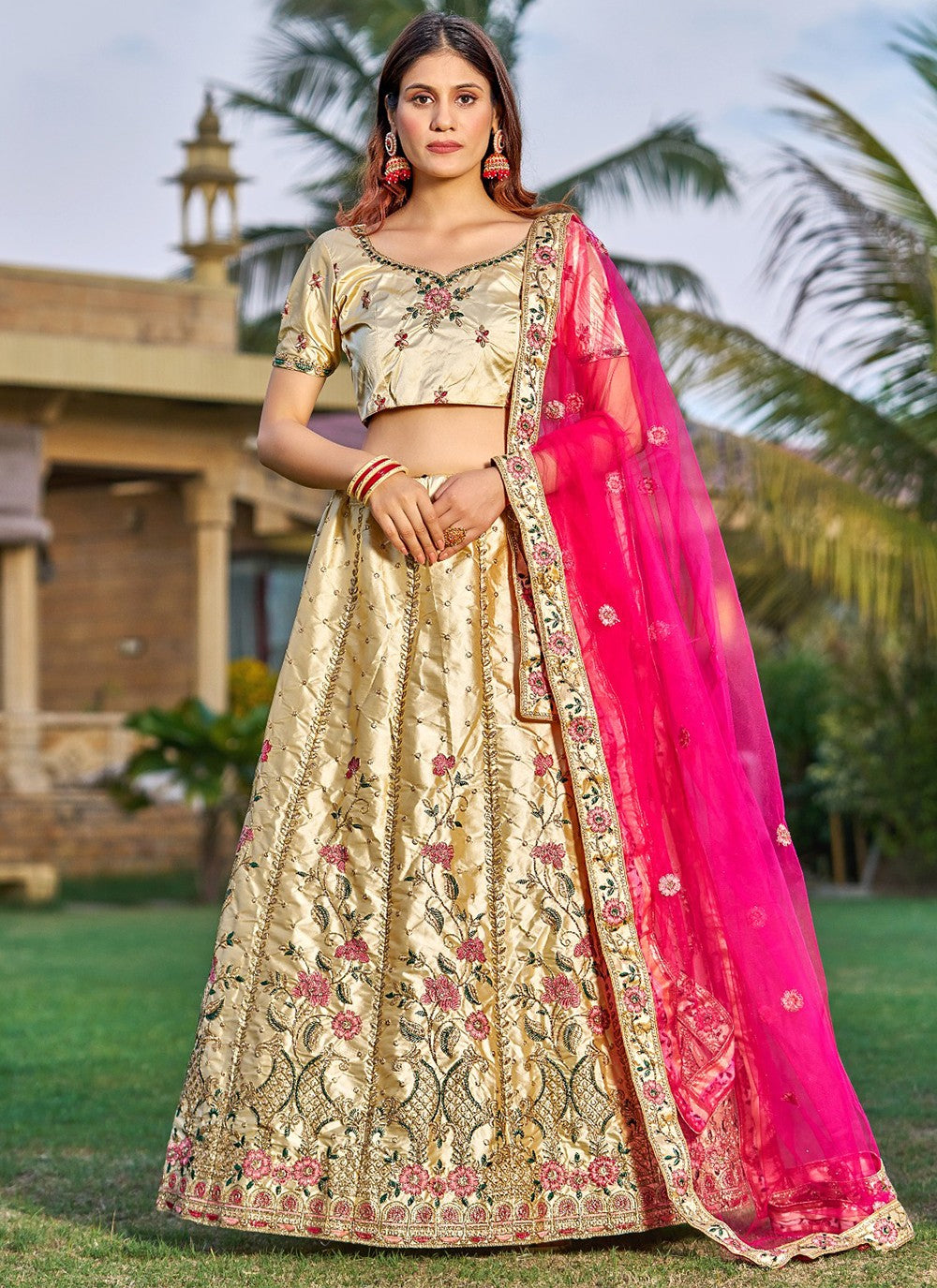 Embroidered Tafeta Silk A - Line Lehenga - L1049