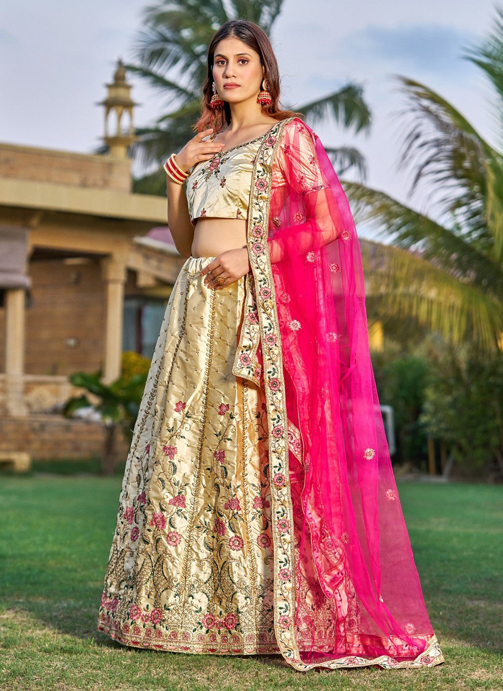 Embroidered Tafeta Silk A - Line Lehenga - L1049