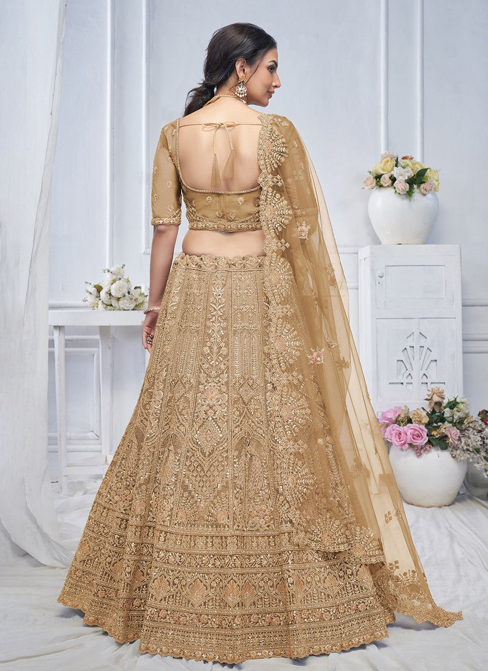 Embroidered Net Lehenga - L3176