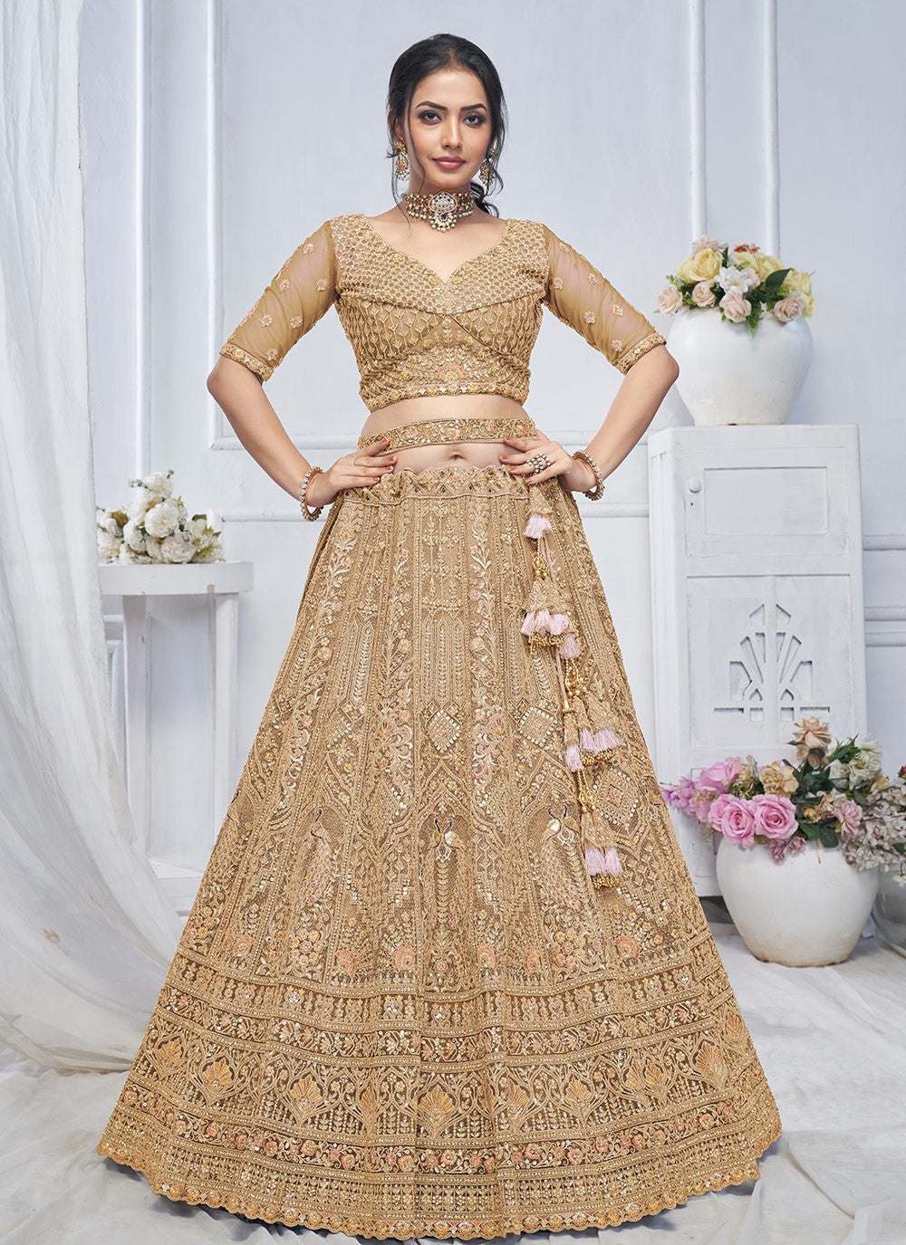 Embroidered Net Lehenga - L3176