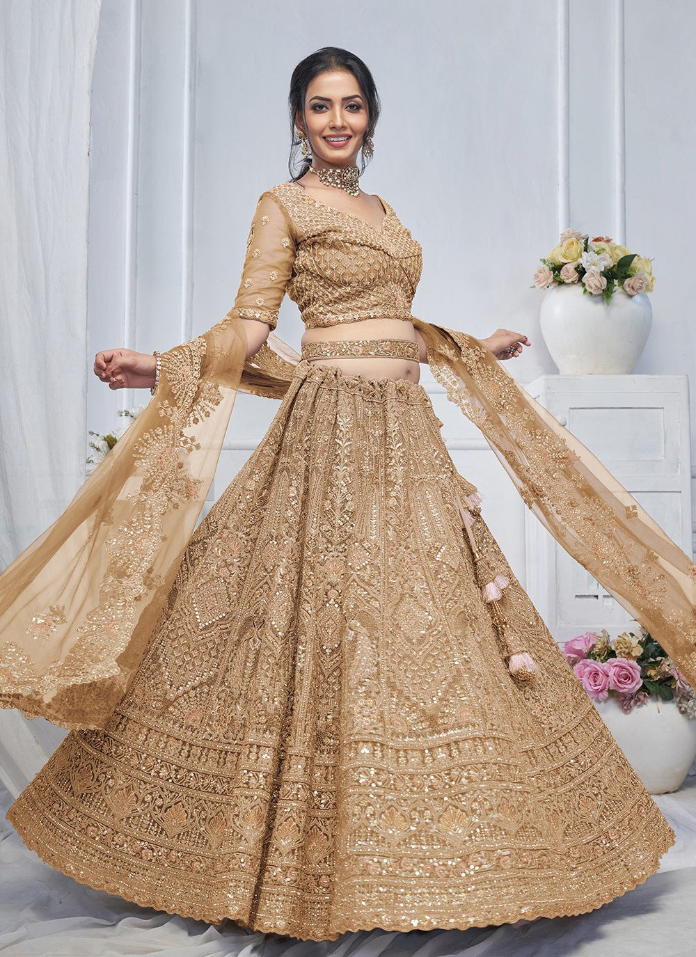 Embroidered Net Lehenga - L3176