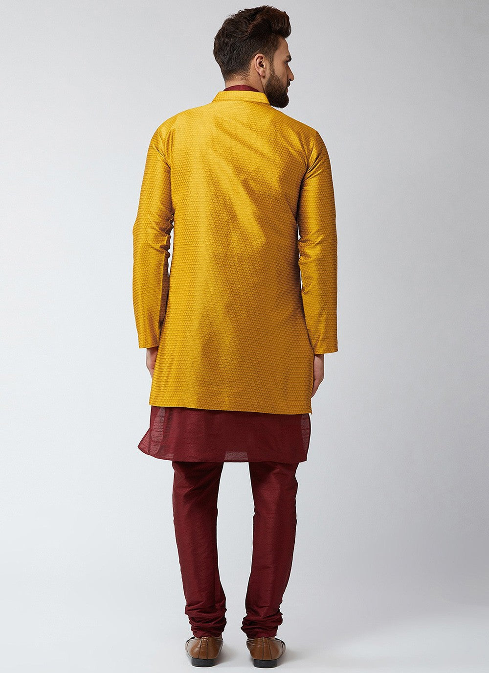 Plain Dupion Silk Gold, Maroon Indo Western - M2428