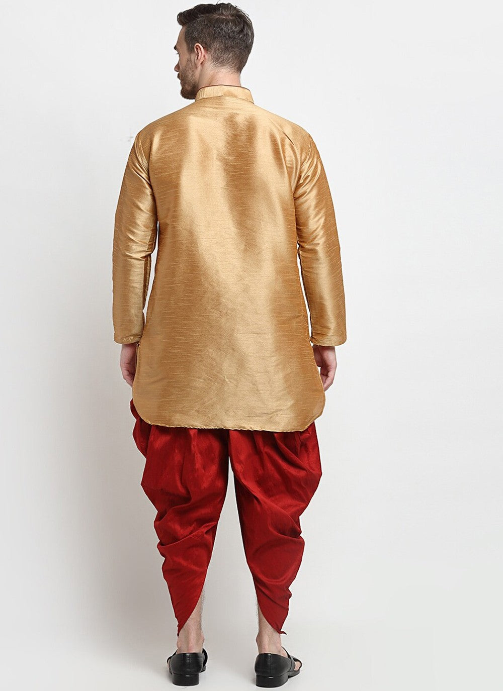 Plain Art Dupion Silk Gold Dhoti Kurta - M2480