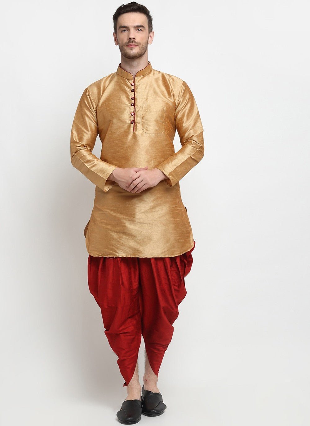 Plain Art Dupion Silk Gold Dhoti Kurta - M2480