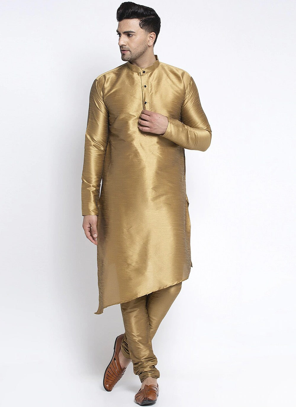 Plain Art Dupion Silk Gold Indo Western - M2502