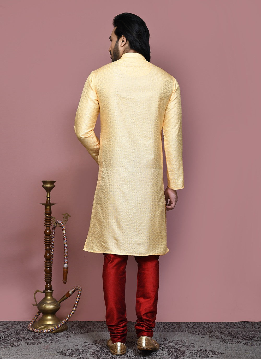 Woven Art Silk Gold Kurta Pyjama - M7898