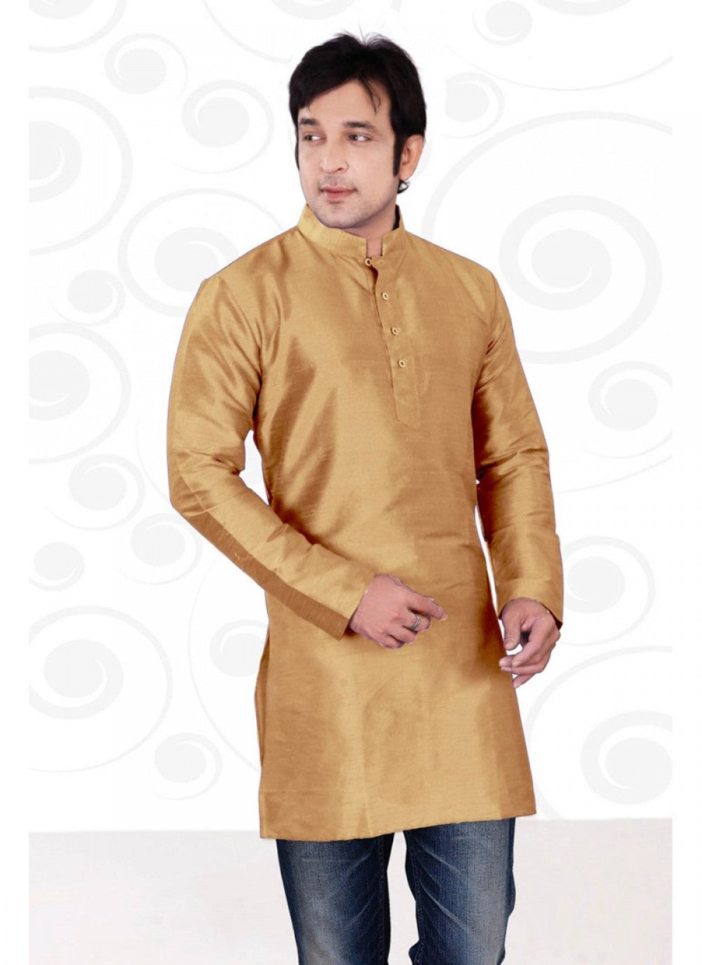 Embroidered Art Dupion Silk Gold Kurta - M1201