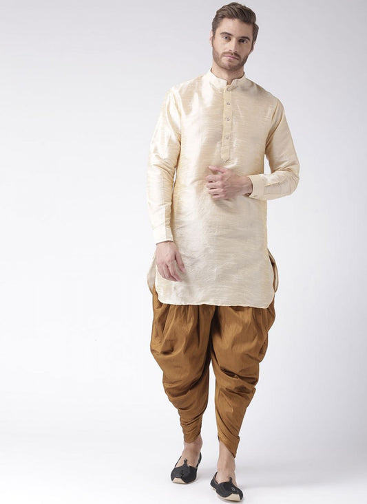 Plain Dupion Silk Gold Kurta Pyjama - M1048