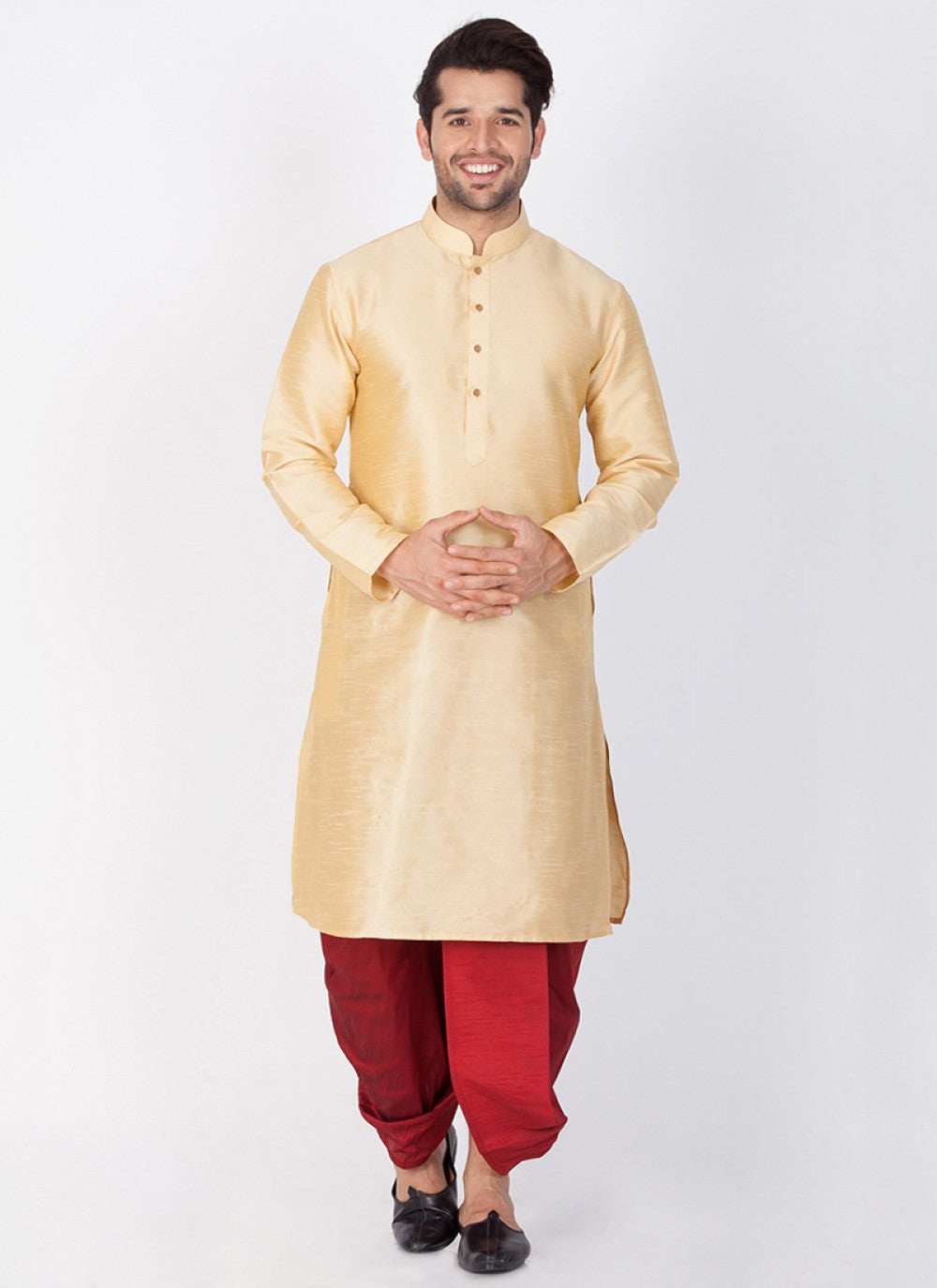 Plain Banarasi Silk Gold Dhoti Kurta - M1345