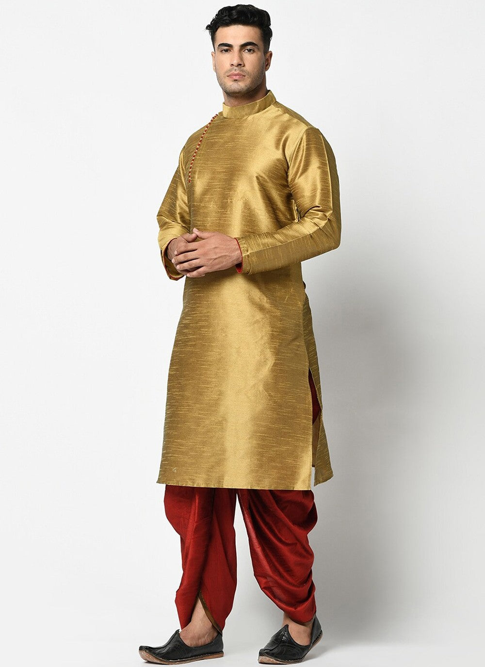 Buttons Dupion Silk Gold Dhoti Kurta - M2415