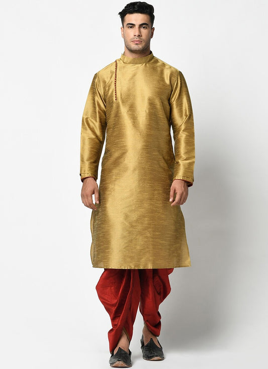 Buttons Dupion Silk Gold Dhoti Kurta - M2415