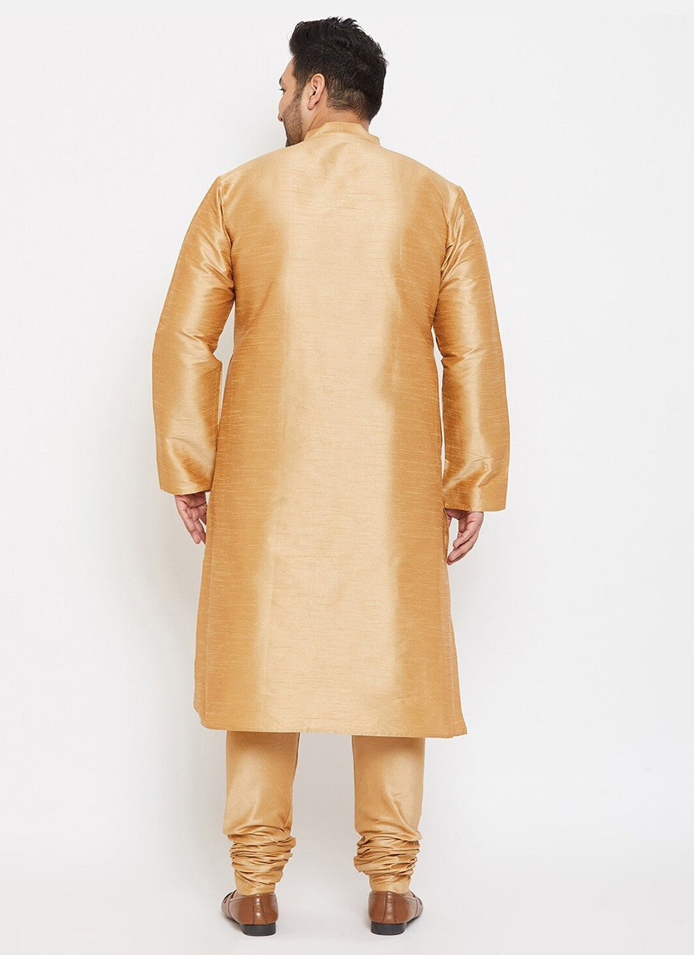 Plain Dupion Silk Gold Kurta Pyjama - M2628