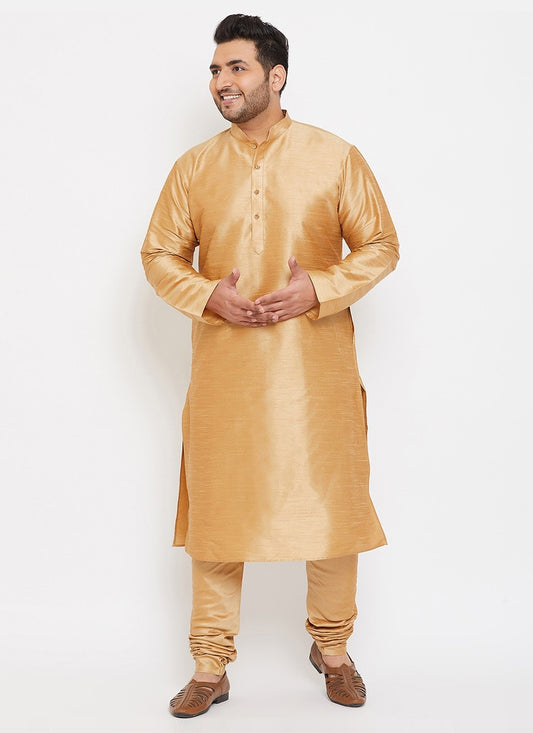 Plain Dupion Silk Gold Kurta Pyjama - M2628