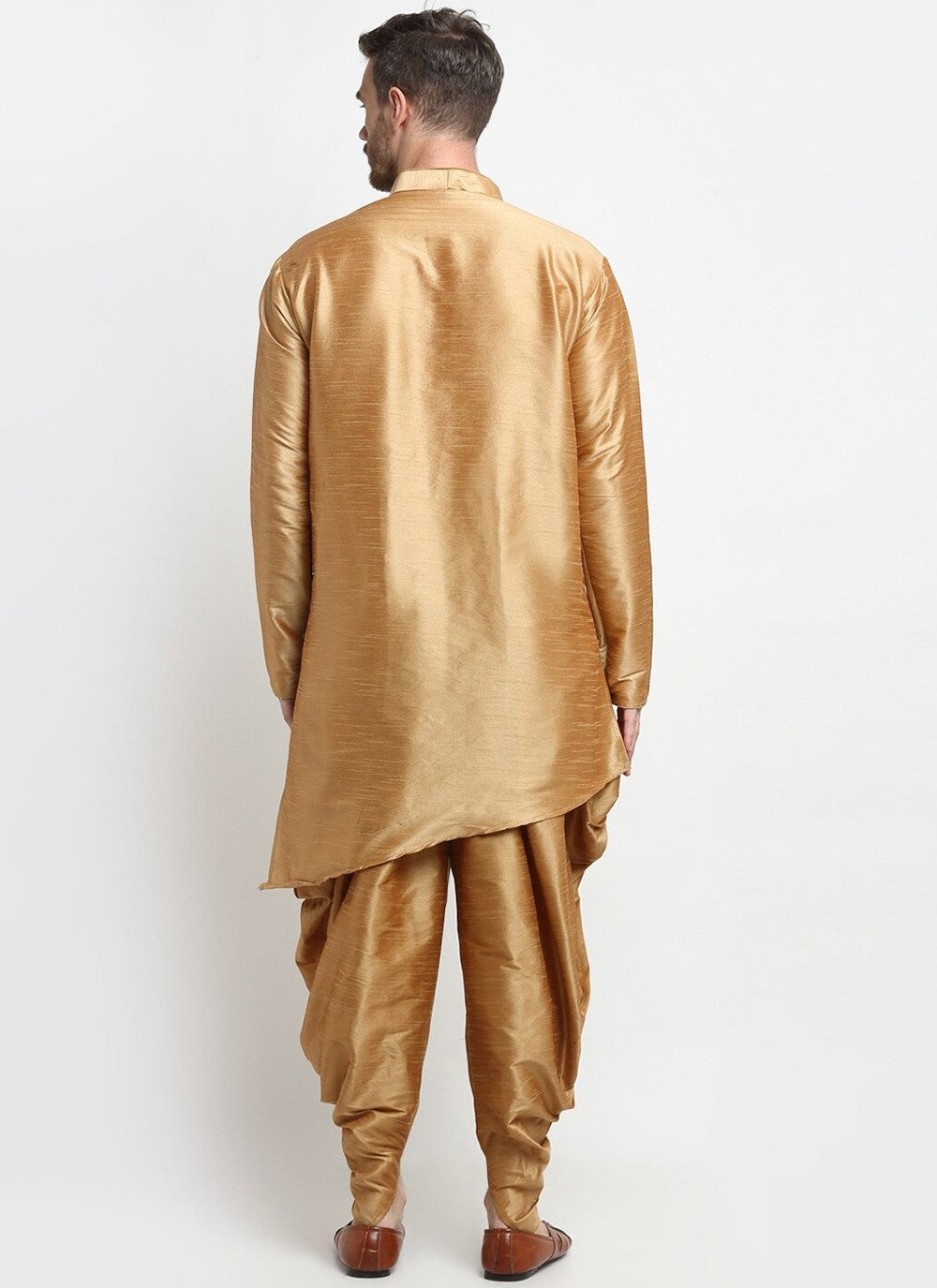 Plain Dupion Silk Gold Dhoti Kurta - M2389