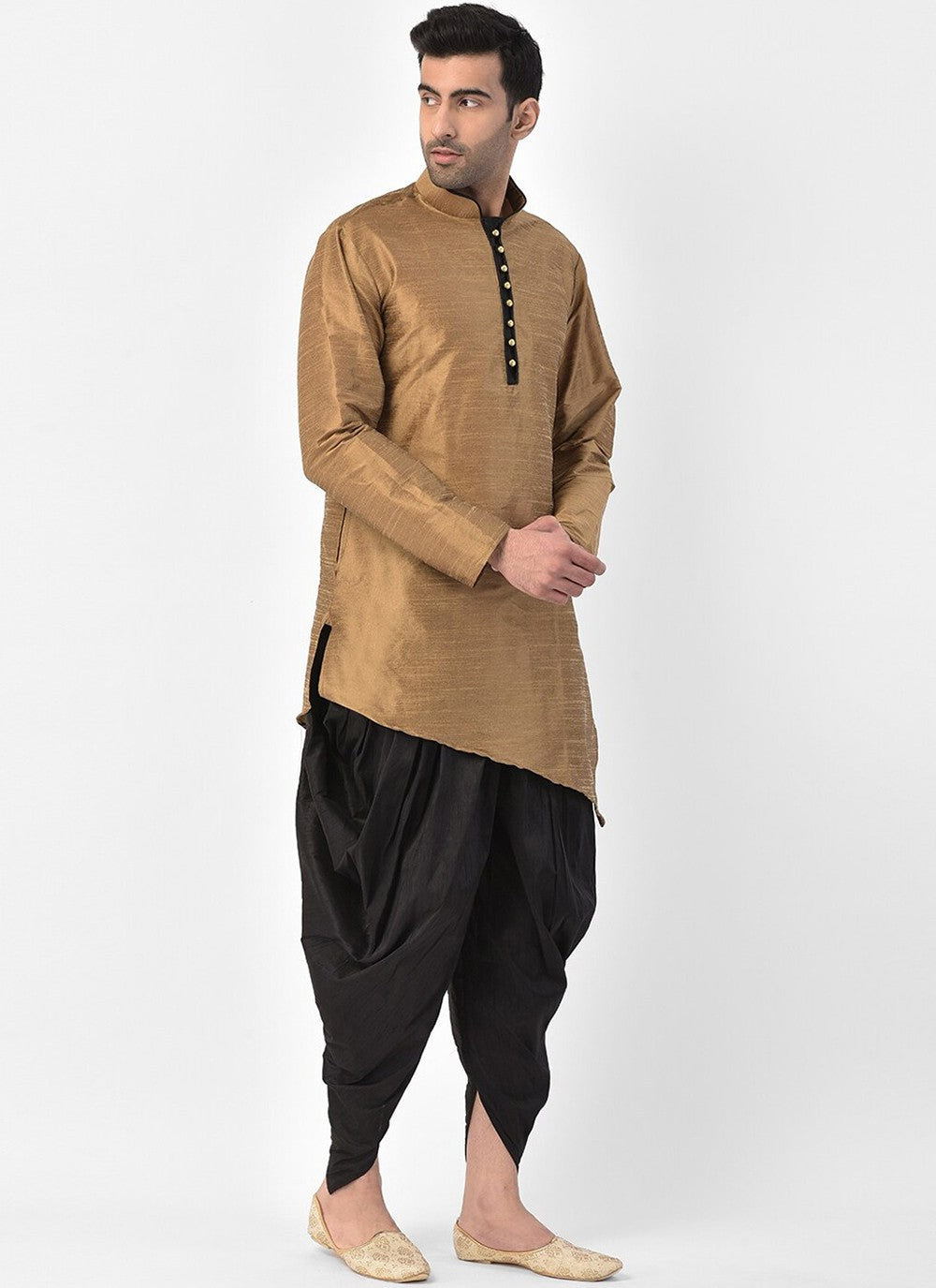 Plain Dupion Silk Gold Dhoti Kurta - M2395