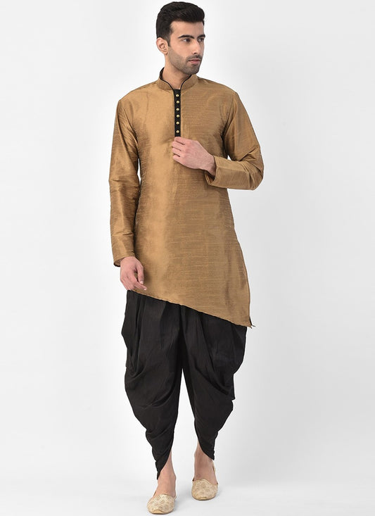 Plain Dupion Silk Gold Dhoti Kurta - M2395