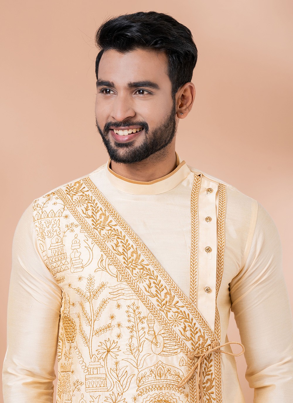 Embroidered Viscose Gold Dhoti Kurta - M8294