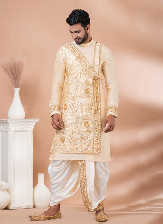 Embroidered Viscose Gold Dhoti Kurta - M8294