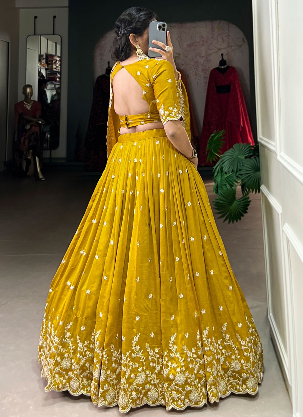 Embroidered Vichitra Silk Lehenga - L3096