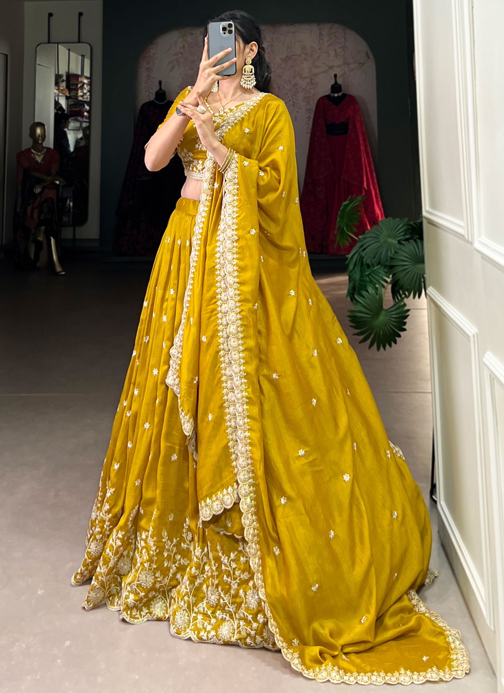 Embroidered Vichitra Silk Lehenga - L3096