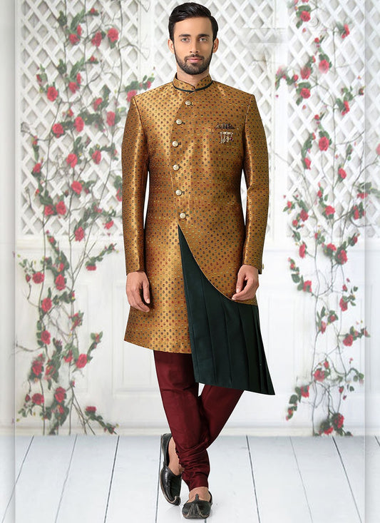 Plain Jacquard Gold Indo Western - M1894