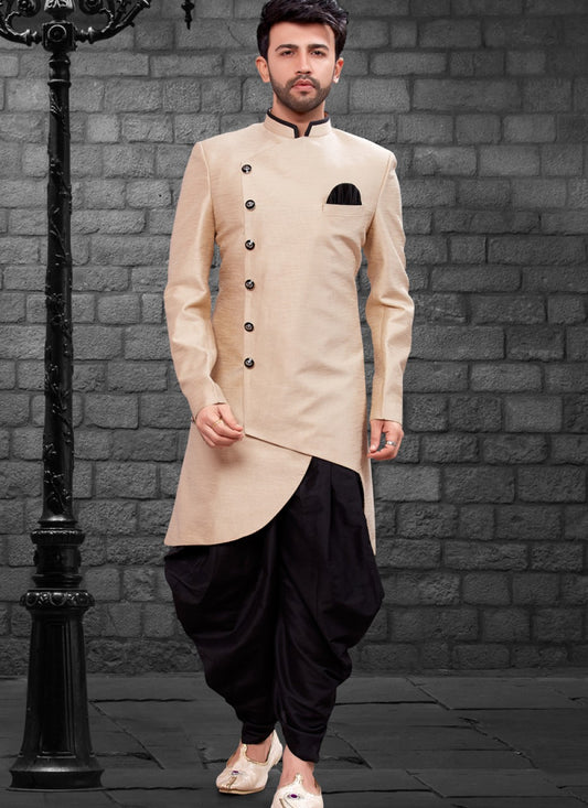 Plain Art Silk Gold Indo Western - M1092