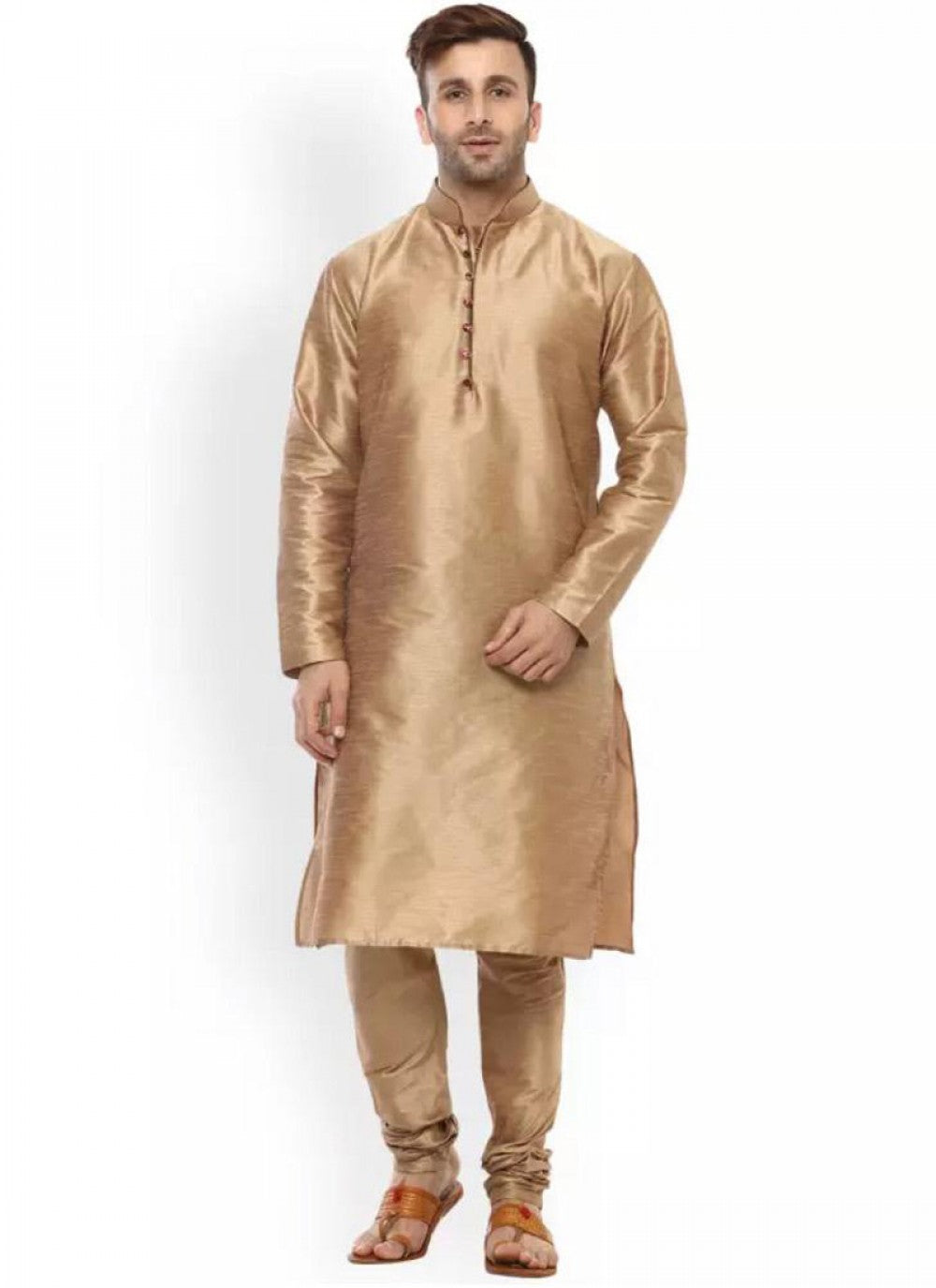 Plain Dupion Silk Gold Kurta Pyjama - M1044