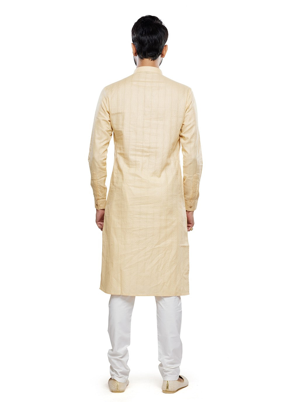 Printed Art Silk Gold Kurta Pyjama - M6760