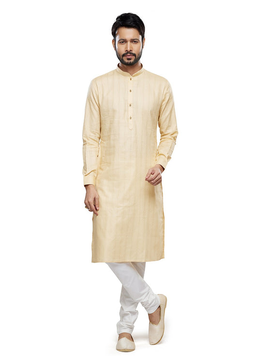 Printed Art Silk Gold Kurta Pyjama - M6760