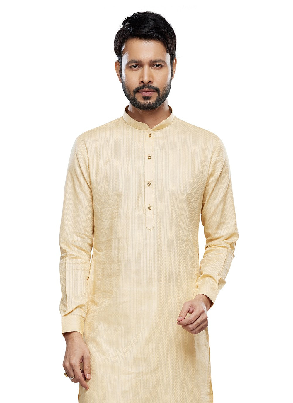 Printed Art Silk Gold Kurta Pyjama - M6760