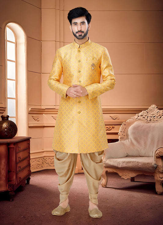 Fancy Work Silk Gold Indo Western Sherwani - M4325