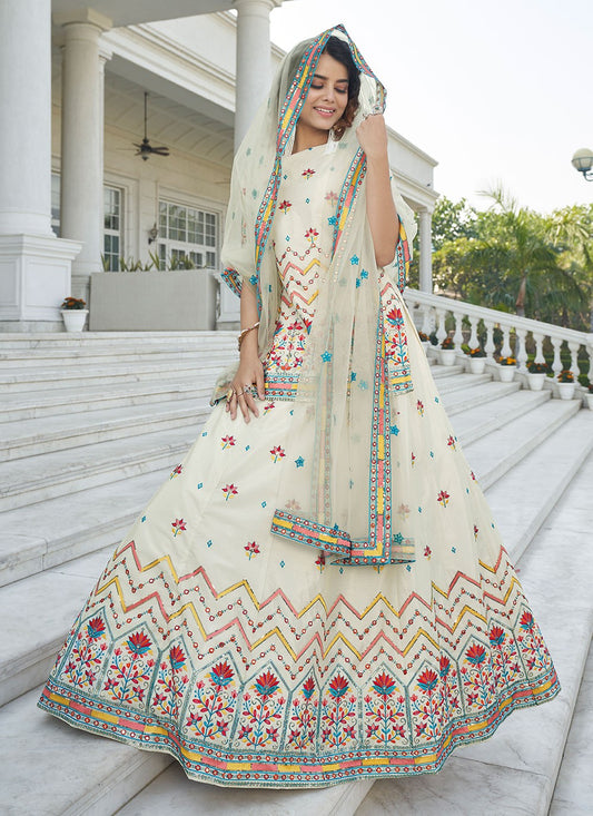 Embroidered Chinon, Faux Chiffon A - Line Lehenga - L0515