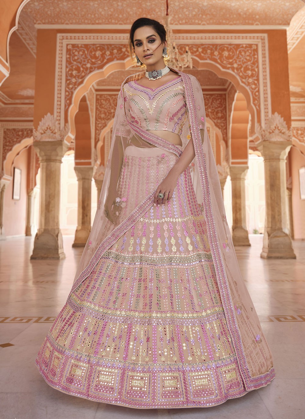 Mirror Art Silk A - Line Lehenga - L0386