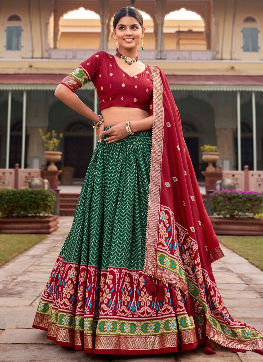 Foliage Prints Tussar Silk A - Line Lehenga - L1588