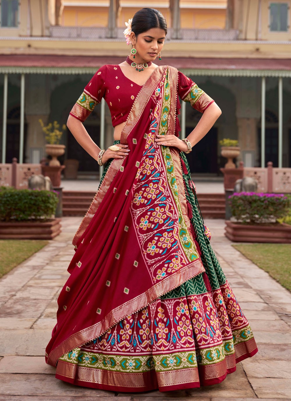 Foliage Prints Tussar Silk A - Line Lehenga - L1588