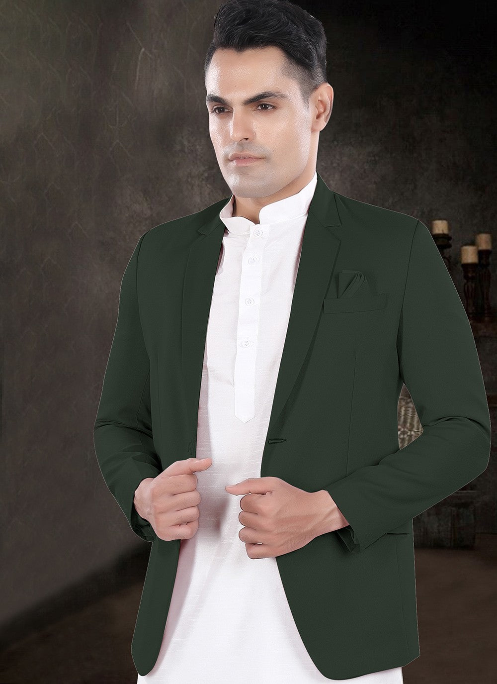 Plain Silk, Viscose Green, Off White Kurta Payjama With Jacket - M8183