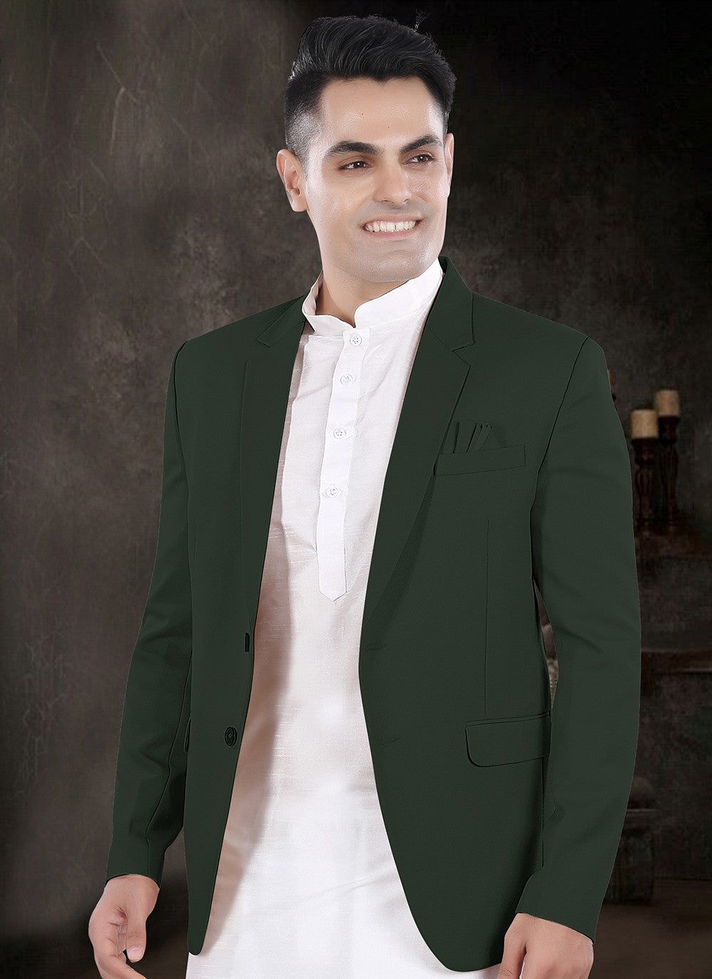 Plain Silk, Viscose Green, Off White Kurta Payjama With Jacket - M8156