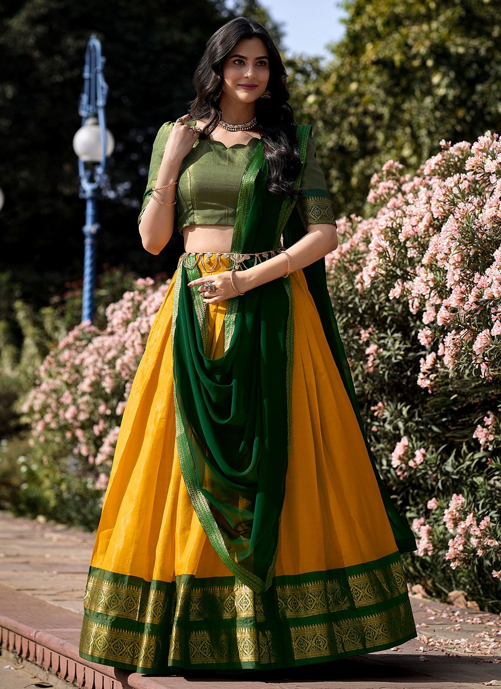 Weaving Zari Kanchipuram Silk A - Line Lehenga - L1774