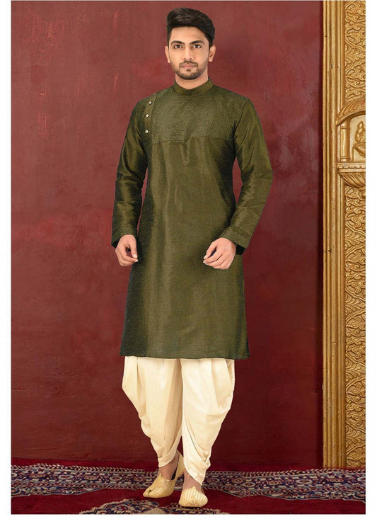 Plain Art Dupion Silk Green Dhoti Kurta - M1596