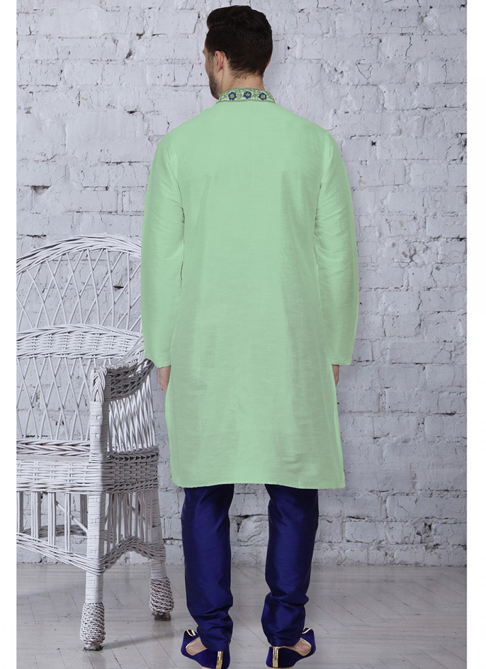 Embroidered Art Dupion Silk Green Kurta Pyjama - M1490