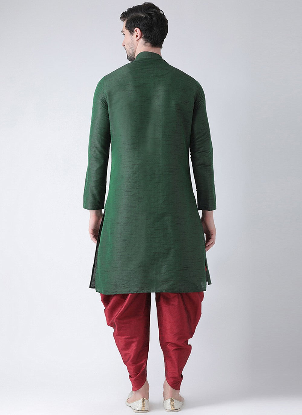 Plain Art Dupion Silk Green Kurta Pyjama - M1214